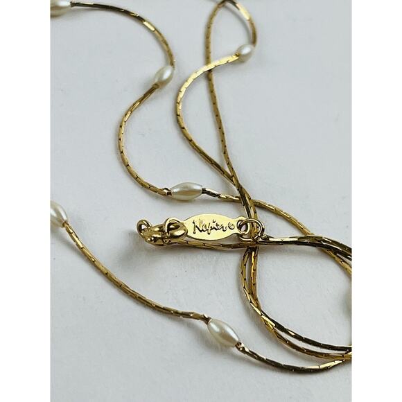 NAPIER Gold Tone Chain Faux Pearl Stations Layering Necklace Dainty Delicate Lon - Picture 5 of 16